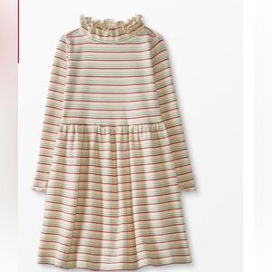 Hanna Andersson LS striped Lurex ribbed mock turtleneck dress EUC girls …